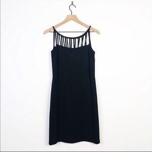 St John Evening Black Wool Knit Cage Neck Dress